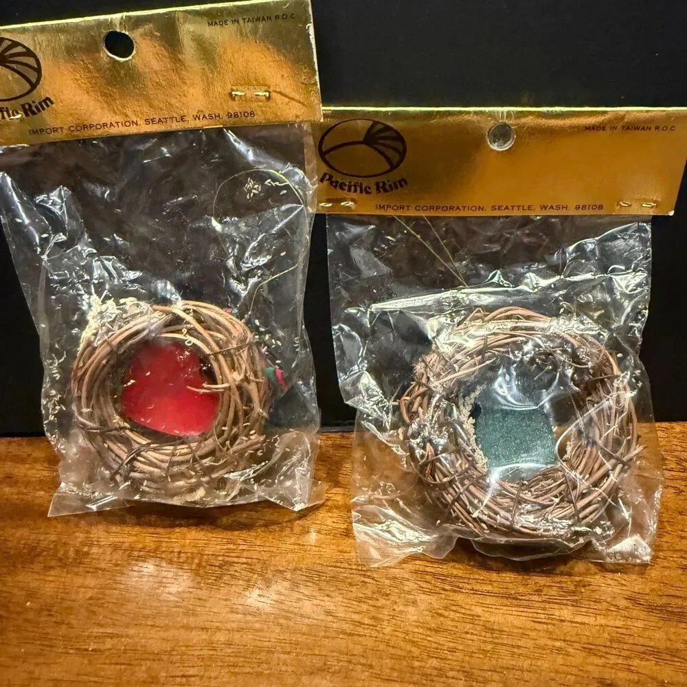Vtg Pacific Rim Miniature Grapevine Wreath Ornaments Lot 2 Heart Pineapple NIP